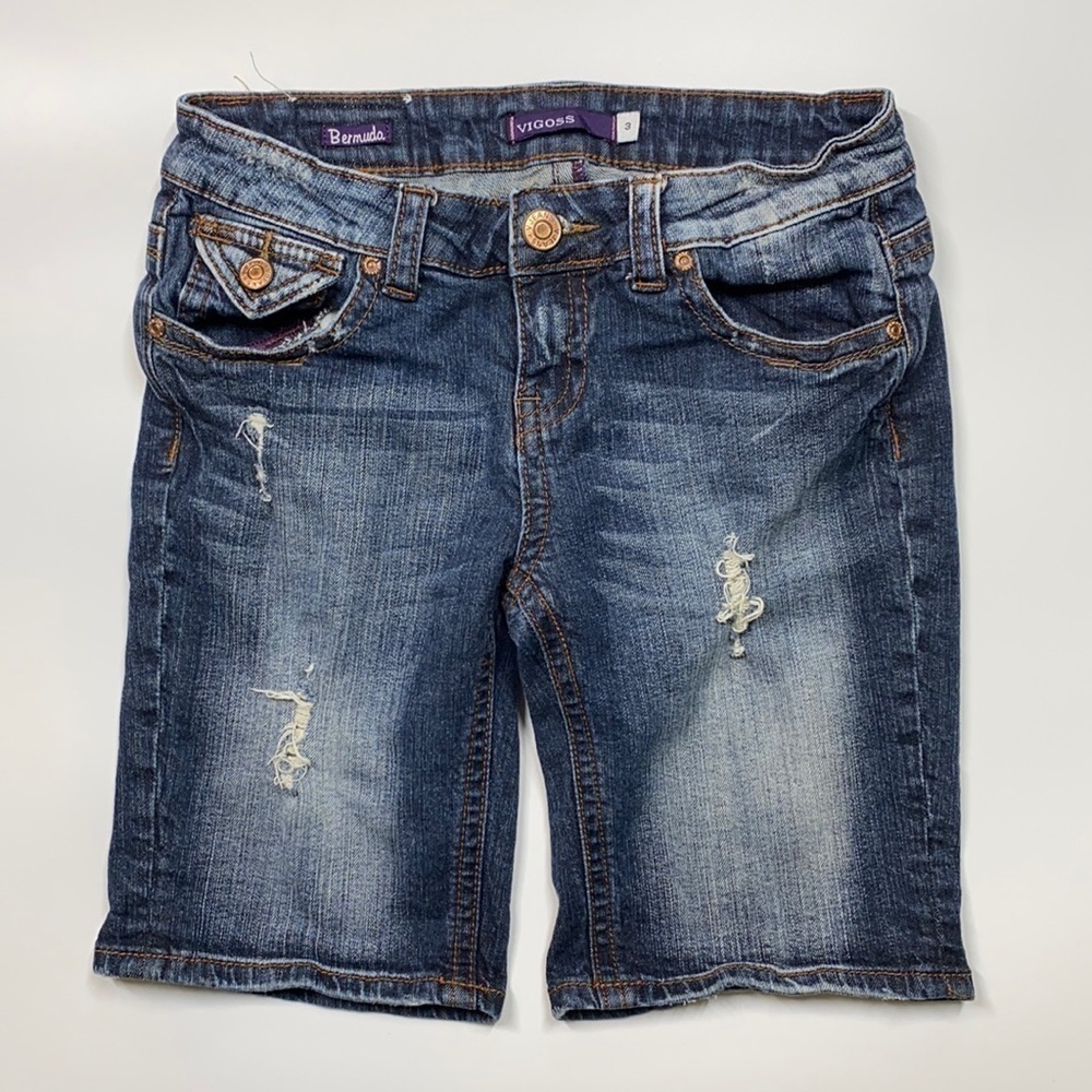 Vigoss Bermuda Dark Wash Distressed Shorts